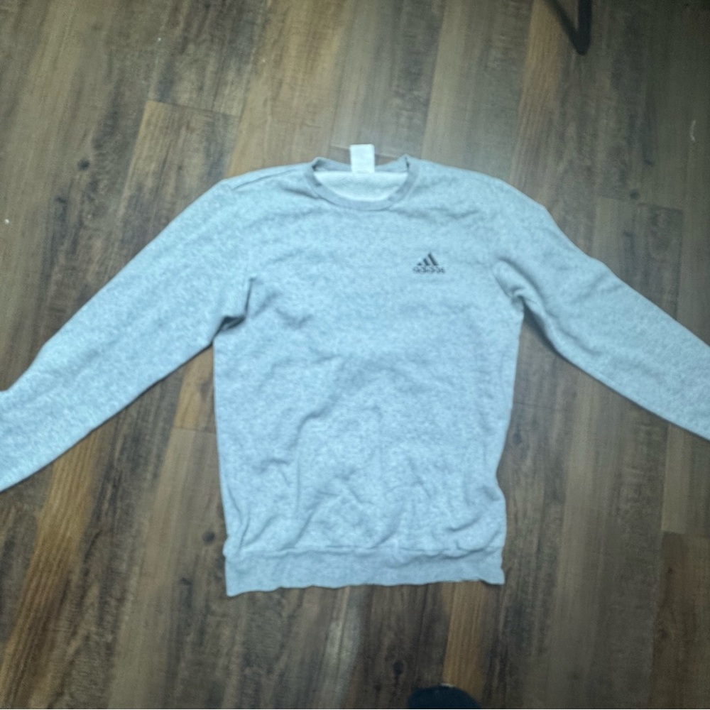 Adidas Gray Crewneck Sweater Soft Cotton-Blend